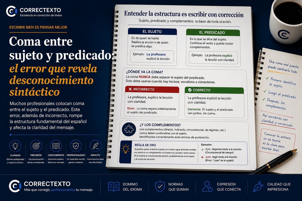 La coma entre sujeto y predicado: sujeto, predicado y complementos explicados – Correctexto