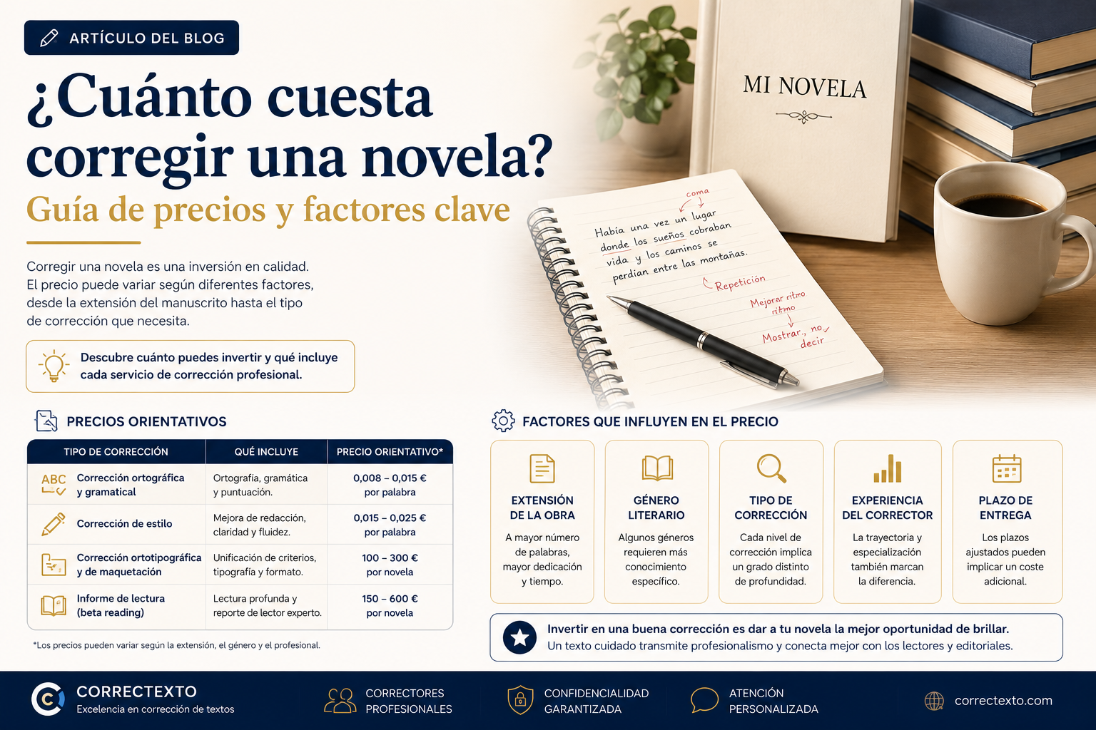 ¿Cuánto cuesta corregir una novela? Precios orientativos y factores que influyen en el presupuesto – Correctexto