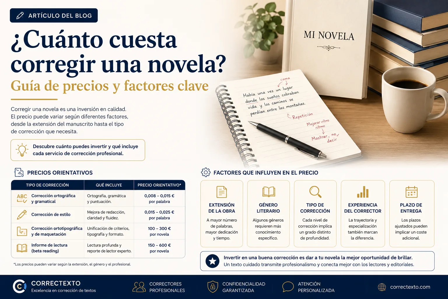 ¿Cuánto cuesta corregir una novela? Precios orientativos y factores que influyen en el presupuesto – Correctexto
