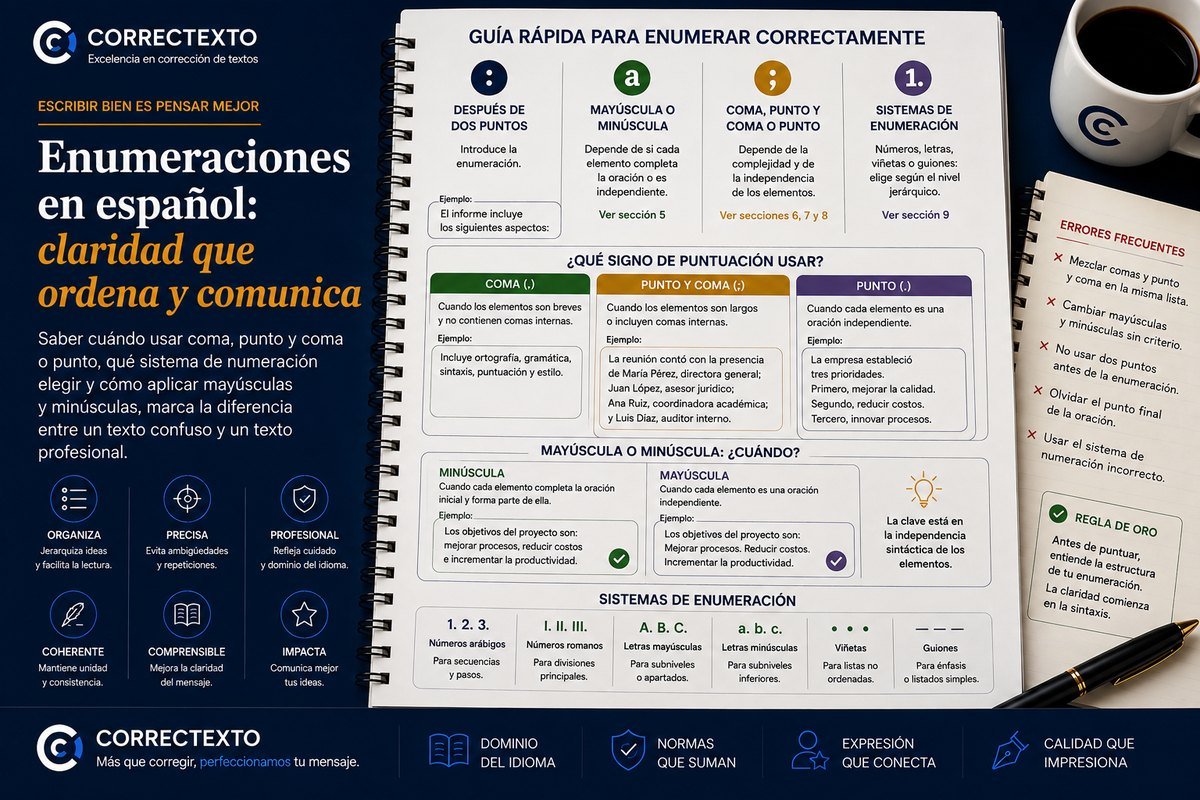 Enumeraciones en español: guía rápida de coma, punto y coma, punto, mayúsculas y sistemas de numeración – Correctexto