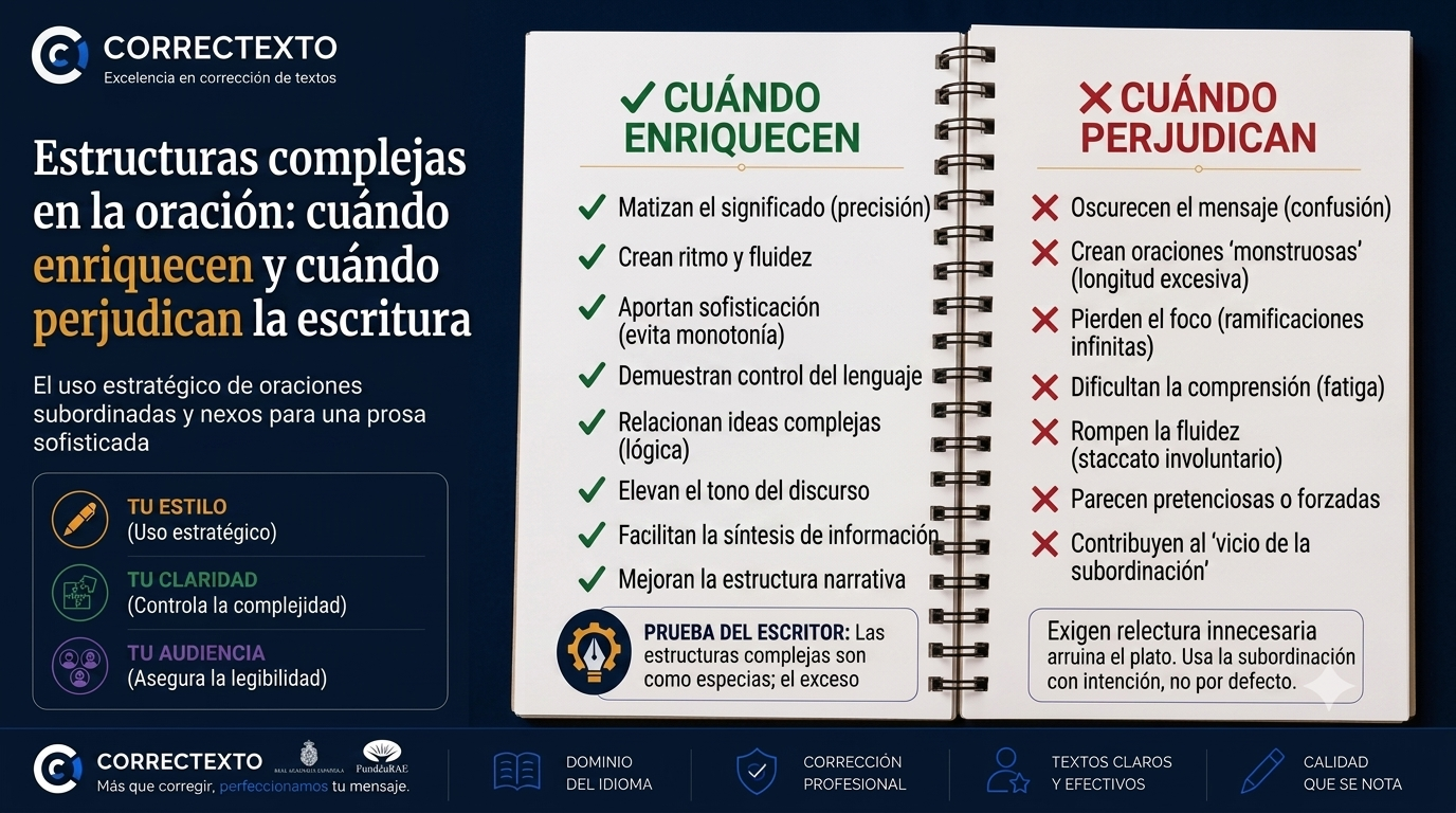 Estructuras complejas en la oración: cuándo enriquecen y cuándo perjudican la escritura – Correctexto